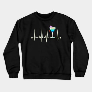 Funny Cocktail Martini Glass Heartbeat Happy Cocktail Hour Crewneck Sweatshirt